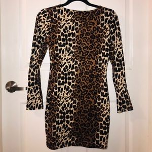 Cute Long Sleeved Cheetah Print Bodycon Dress